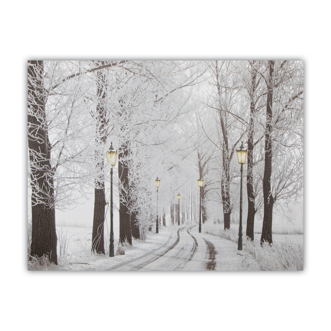 Картина з світловими ефектами зимовий ліс з вуличними ліхтарями і засніженою стежкою, 5 LЕD ламп, 30х40 см (940157)