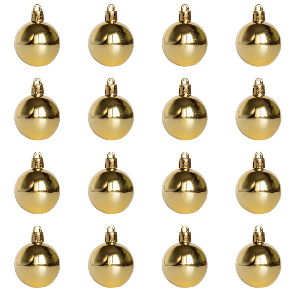 Набір ялинкових куль міні-кулі, 16 шт, D4 см, золотистий, глянець, пластик (890667)