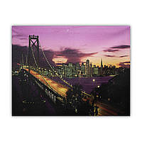 Картина со светящимися элементами ночной город со светящимися фонарями на мосту, 6 LЕD ламп, 30х40 см
