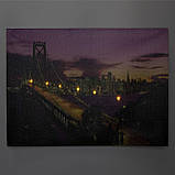 Картина з світловими ефектами нічне місто з сяючими ліхтарями на мосту, 6 LЕD ламп, 30х40 см (940201), фото 2