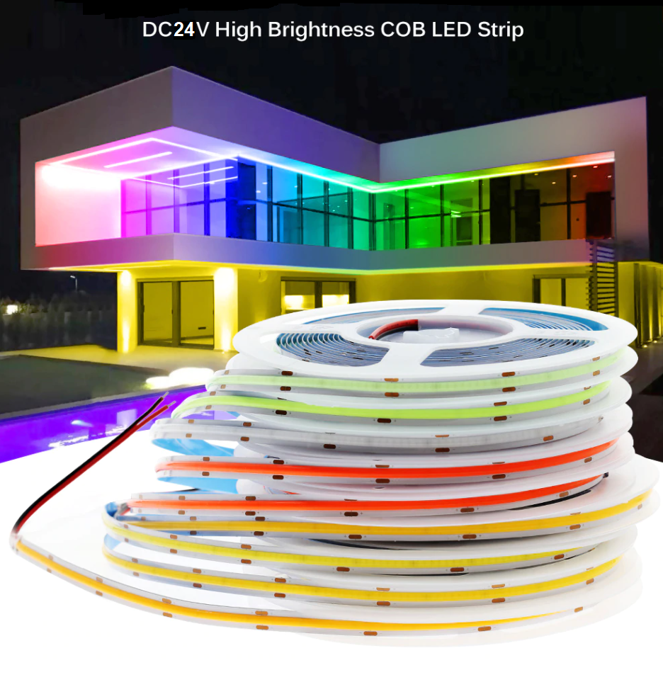 Світлодіодна стрічка 24V LEDTech COB/FCOB суцільного світіння. Теплий білий 3000К преміум СOВ