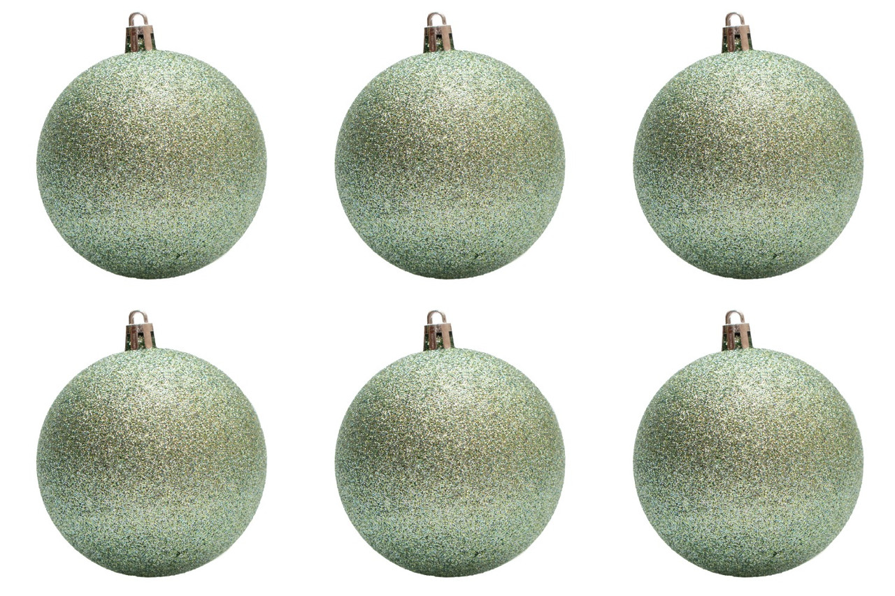 Набір ялинкових куль, 6 шт, D8 см, м'ятний, гліттер, пластик (891305), фото 1