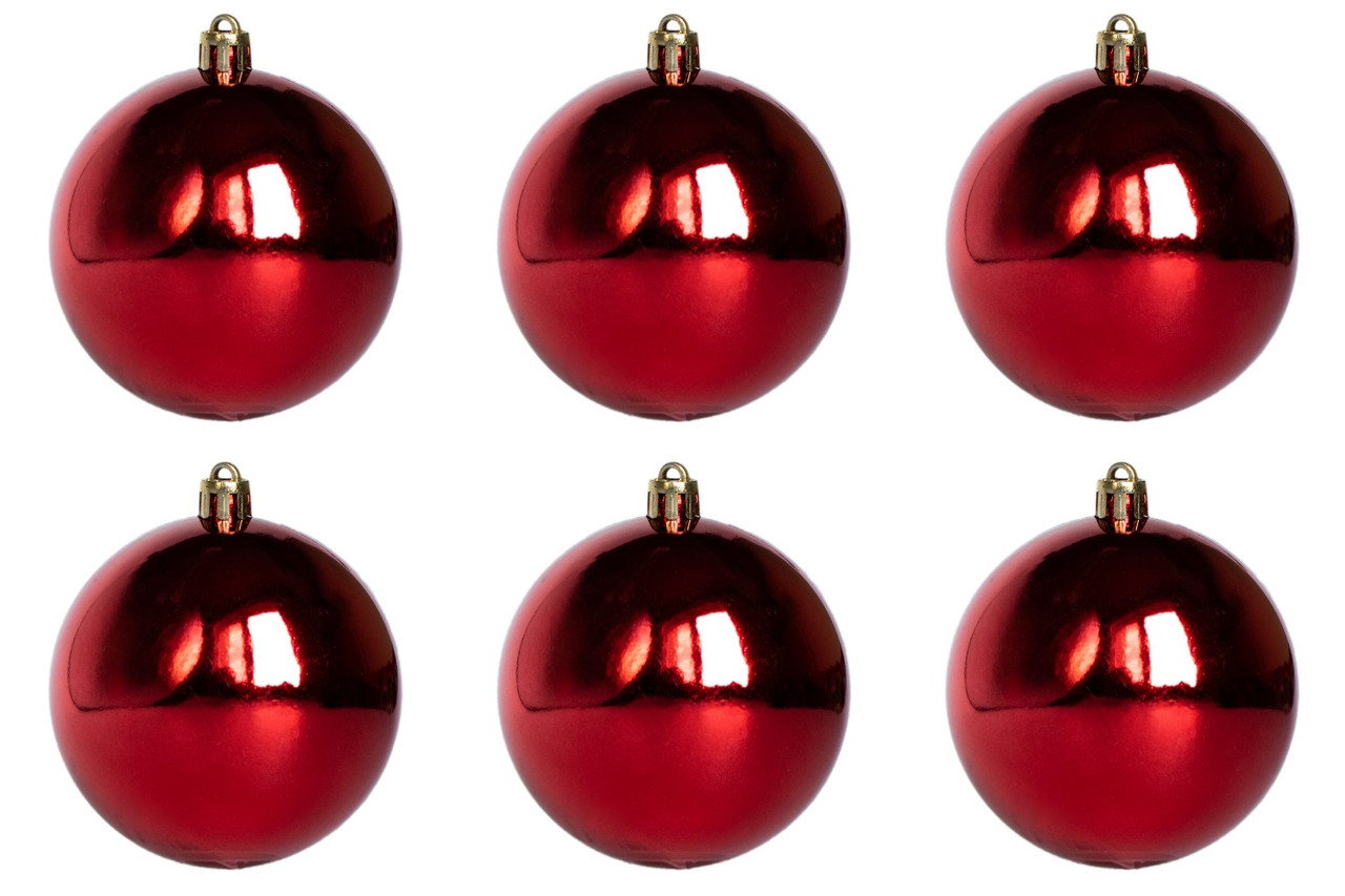 Набір ялинкових куль, 6 шт, D8 см, червоний, глянець, пластик (250324), фото 1