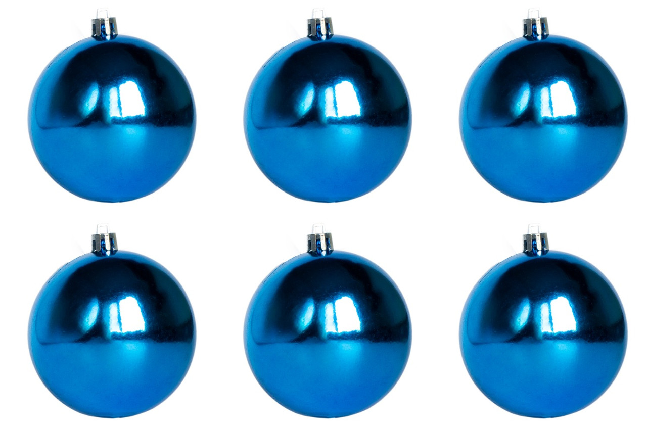Набір ялинкових куль, 6 шт, D8 см, синій, глянець, пластик (250331), фото 1