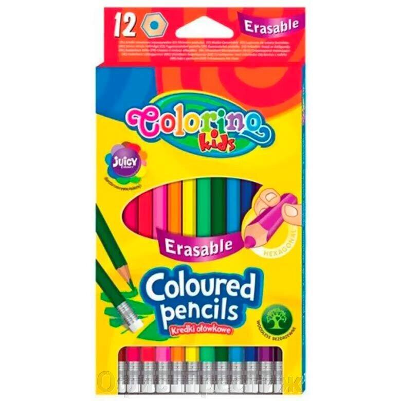 Олівці кольорові Colorino шестигранні з ластиком 12 кольорів 92531