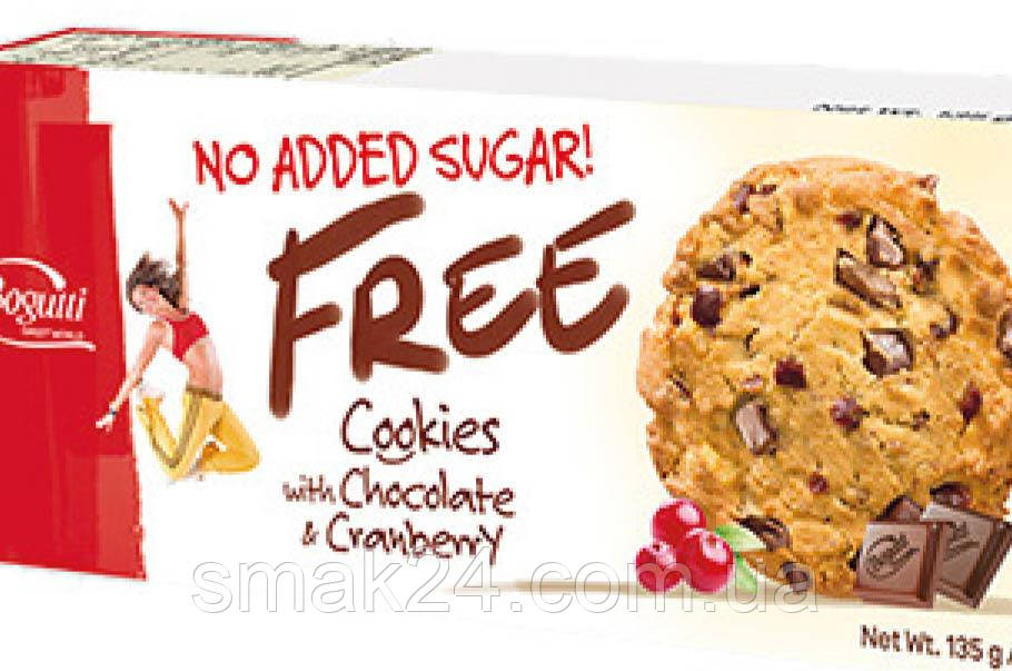 Печиво БЕЗ ЦУКРУ з журавлиною і шматочками шоколаду Bogutti Cookies 135г