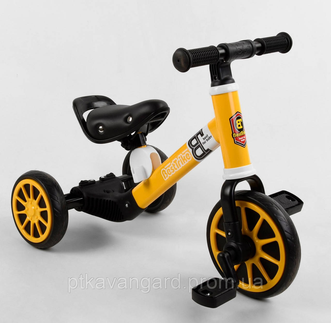 Трехколесный велосипед 2 в 1 для детей Желтый Best Trike велобег от 1,5 лет, металл рама, пена колесо - фото 1 - id-p1455090817