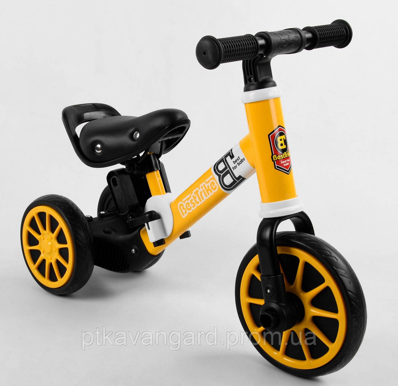 Трехколесный велосипед 2 в 1 для детей Желтый Best Trike велобег от 1,5 лет, металл рама, пена колесо - фото 3 - id-p1455090817