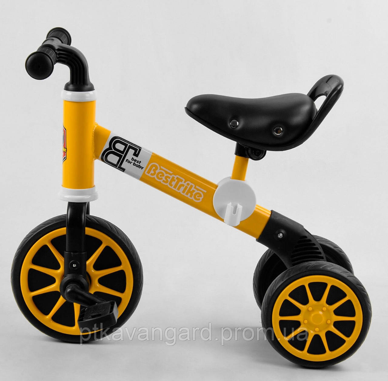 Трехколесный велосипед 2 в 1 для детей Желтый Best Trike велобег от 1,5 лет, металл рама, пена колесо - фото 2 - id-p1455090817