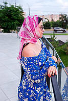 Платок женский нарядный из натурального шелка летний с цветочным принтом цвет розовый 100*100