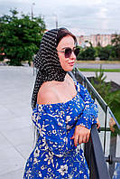 Платок женский нарядный из натурального шелка летний с цветочным принтом цвет черный 100*100