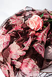 Хустка жіночий красивий з натурального шовку річний з квітковим принтом колір коричневий 100*100, фото 3