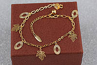 Браслет Xuping Jewelry на ногу кленовый лист с овалами 22 см 3 мм добавка цепи 3 см золотистый