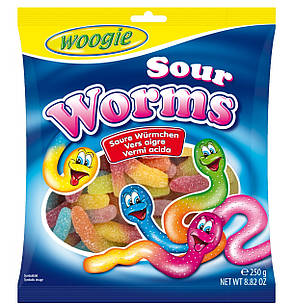 Цукерки жувальні Woogie Sour Worms Кислі Черв'ячки 250 г Австрія