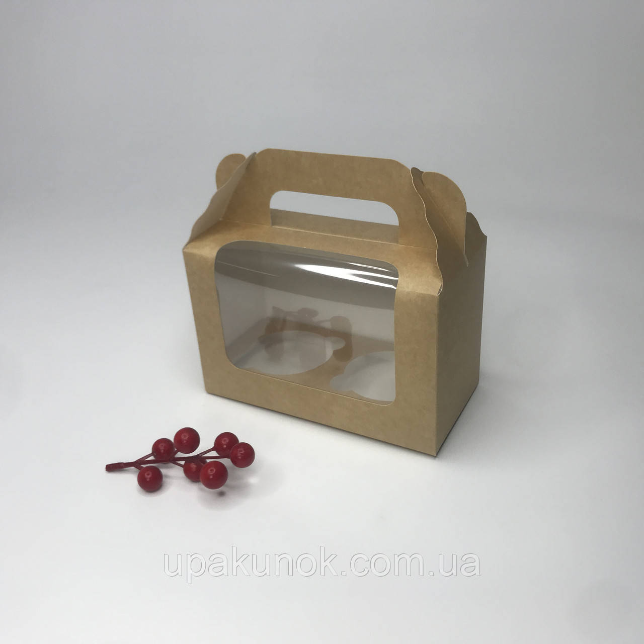 Коробка для капкейків (2 шт), 165*80*105 мм, з вікном, крафт