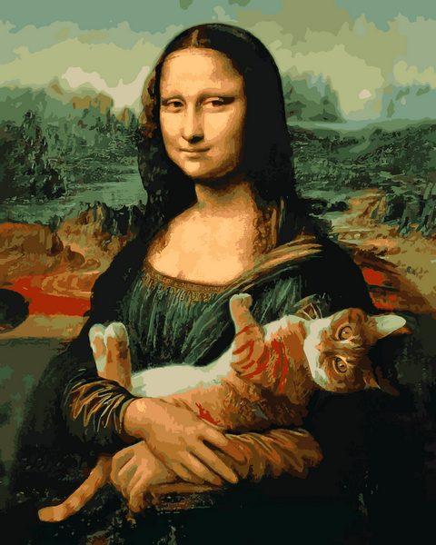 Картини по номерам 40х50 см. Babylon Мона Ліза з котом (VP 1315)
