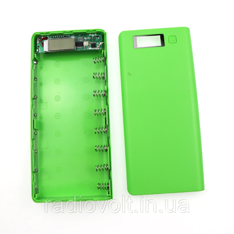 Корпус павербанка Dual USB 5В 2А, 8*18650, зелений