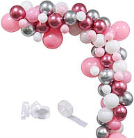 Набір повітряних кульок срібло рожевий бордо