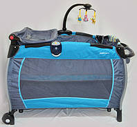 Детский манеж-кровать с пеленатором SIGMA F-R-W прямоугольный с игровой каруселью / голубой