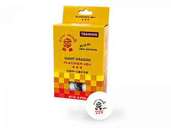 М'ячі для настільного тенісу Giant Dragon Training Platinum 40+ 3зв 6шт білі, М'ячики для настільного тенісу