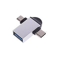 OTG переходник Metal Micro USB+Type C to USB-AF Silver