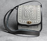 Жіноча шкіряна сумка ручної роботи (метод гарячого тиснення), сіра шкіряна сумка, фото 3