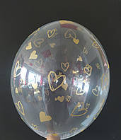 009 Латексна кулька з малюнком Серце золотий прозорий кристал 12" 30см Belbal ТМ "Star"