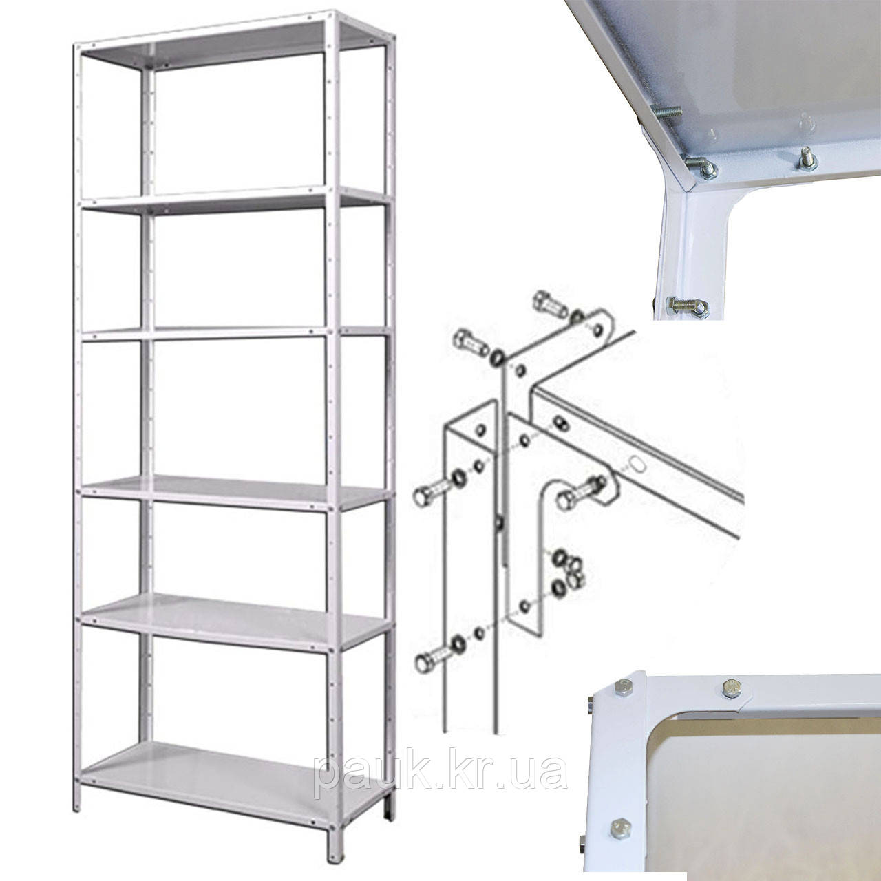 Металевий поличковий стелаж 2400х600х600 мм, 100 кг на полицю, 6 полиць, стелаж в архів, стелаж в аптеку, фото 1