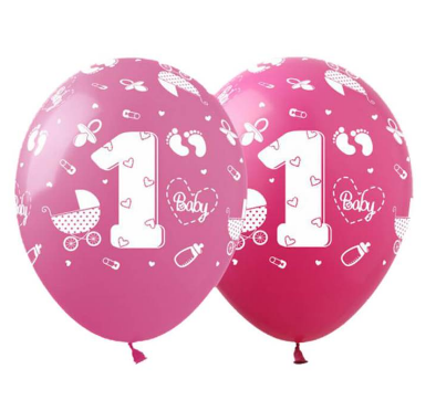 Набір кульок повітр. латексних 12"/30см "1 рочок дівчинка" 10шт №828035/Pelican/(5), фото 1