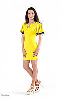 Нарядное женское платье футляр желтое из креп дайвинга
