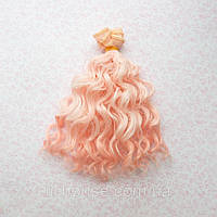 Волосся для ляльок пустотливі кучері в тресс, омбре рожеві - 15 см