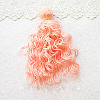 Волосся для ляльок мокрі кучері 15 см рожевий персик