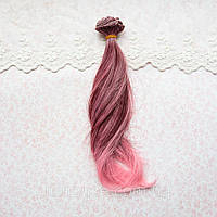 Волосся для ляльок легка хвиля 20 см омбре марсала з рожевим