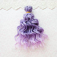 Волосся для ляльок мокрі кучері 15 см омбре чароїт і рожевий