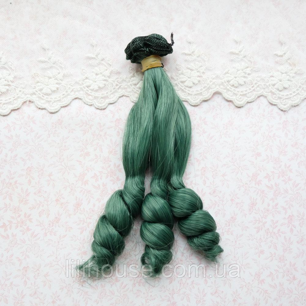 Волосся для ляльок кучері на кінцях в тресс, смарагд - 15 см