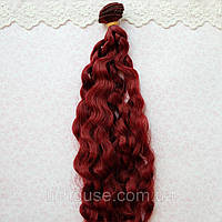 Волосся для ляльок дрібні хвилі косичка 25 см бургунд