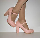 Свадеьные замшеві рожеві туфлі високий каблук ремінець пряжка розмір 37 38 39, фото 4