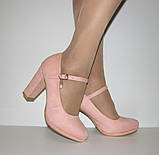 Свадеьные замшеві рожеві туфлі високий каблук ремінець пряжка розмір 37 38 39, фото 8