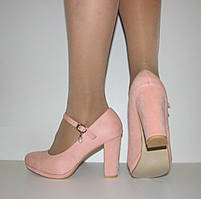 Жіночі туфлі замшеві рожеві кольори на високих підборах із ремінцем розмір 39