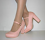 Свадеьные замшеві рожеві туфлі високий каблук ремінець пряжка розмір 37 38 39, фото 6