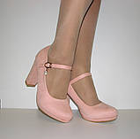 Свадеьные замшеві рожеві туфлі високий каблук ремінець пряжка розмір 37 38 39, фото 5