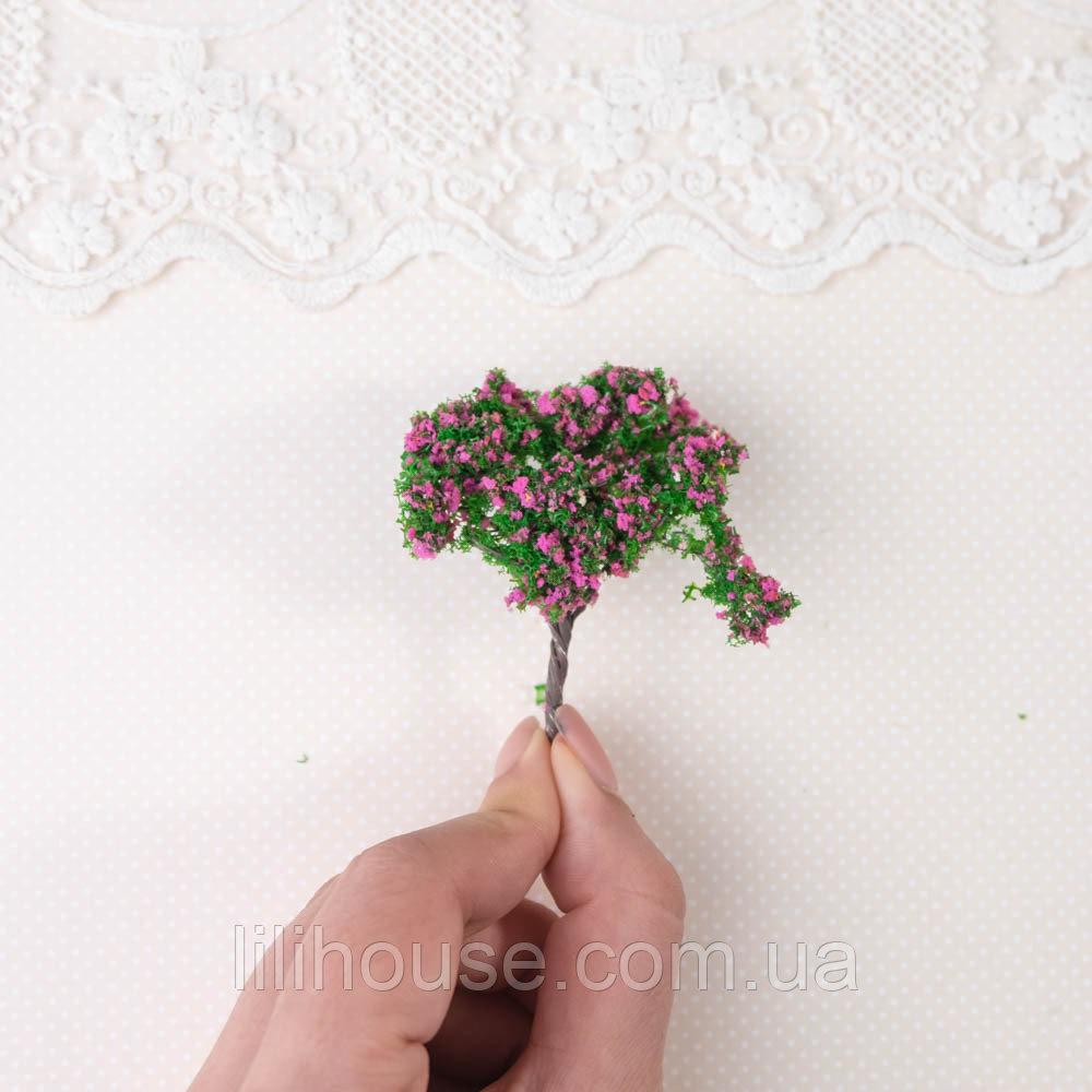 Штучне дерево 6 см Зелене з фуксією вите, фото 1