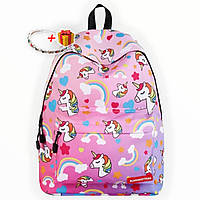 Яркий молодежный розовый рюкзак для девушек с модным принтом единорогом Unicorn pink