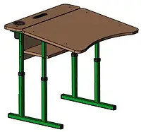 Стол ученический с площадкой 004, 3-5 рост, столешница с вырезом под ученика, зелёный каркас