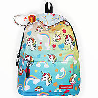 Стильный лёгкий школьный рюкзак с принтом Единорог Unicorn green для девочек и девушек-подростков