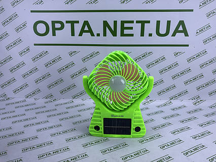 Портативний Вентилятор з сонячною батареєю Solar 220В USB батарейка 3хD FANP зелений