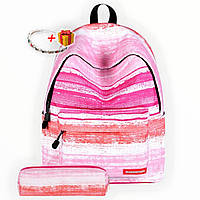 Розовый рюкзак с пеналом в школу для подростка девочке от Running Tiger
