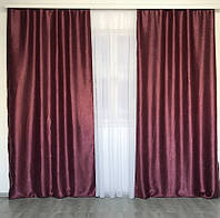 Плотные шторы из ткани блекаут софт на тесьме 150х270 (2 шт) в спальню зал.Комплект бордовых штор блекаут софт