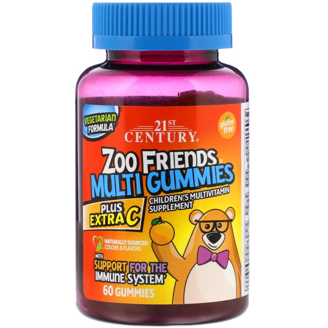 Мультивітаміни дитячі, Zoo Friends, Plus Extra C, 21st Century, 60 жувальних цукерок