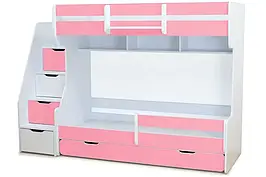 Дитяче двоярусне біле ліжко  Домінік з ДСП 80х190, Рожевий